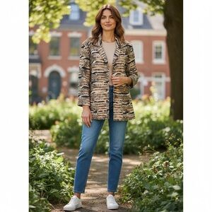 Liz & Me Blazer Womens Size 2X Brown Black Button Front Jacket Textured Lined